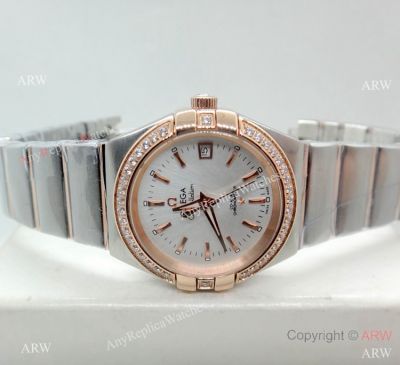 2019 Copy Omega Double Eagle 2-Tone Rose Gold Diamond 29mm Watch Automatic